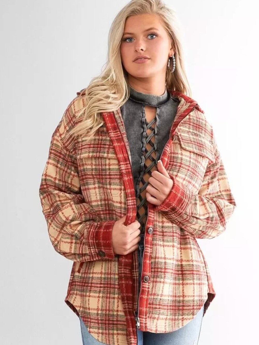 Gilded Intent Mixed Flannel Hooded Shacket